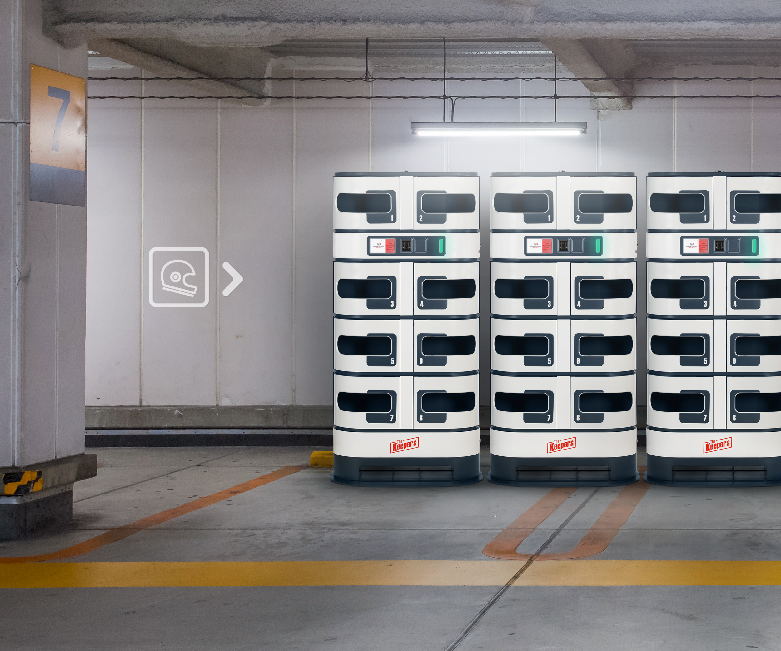 Borne de consigne à casques de moto pour parkings