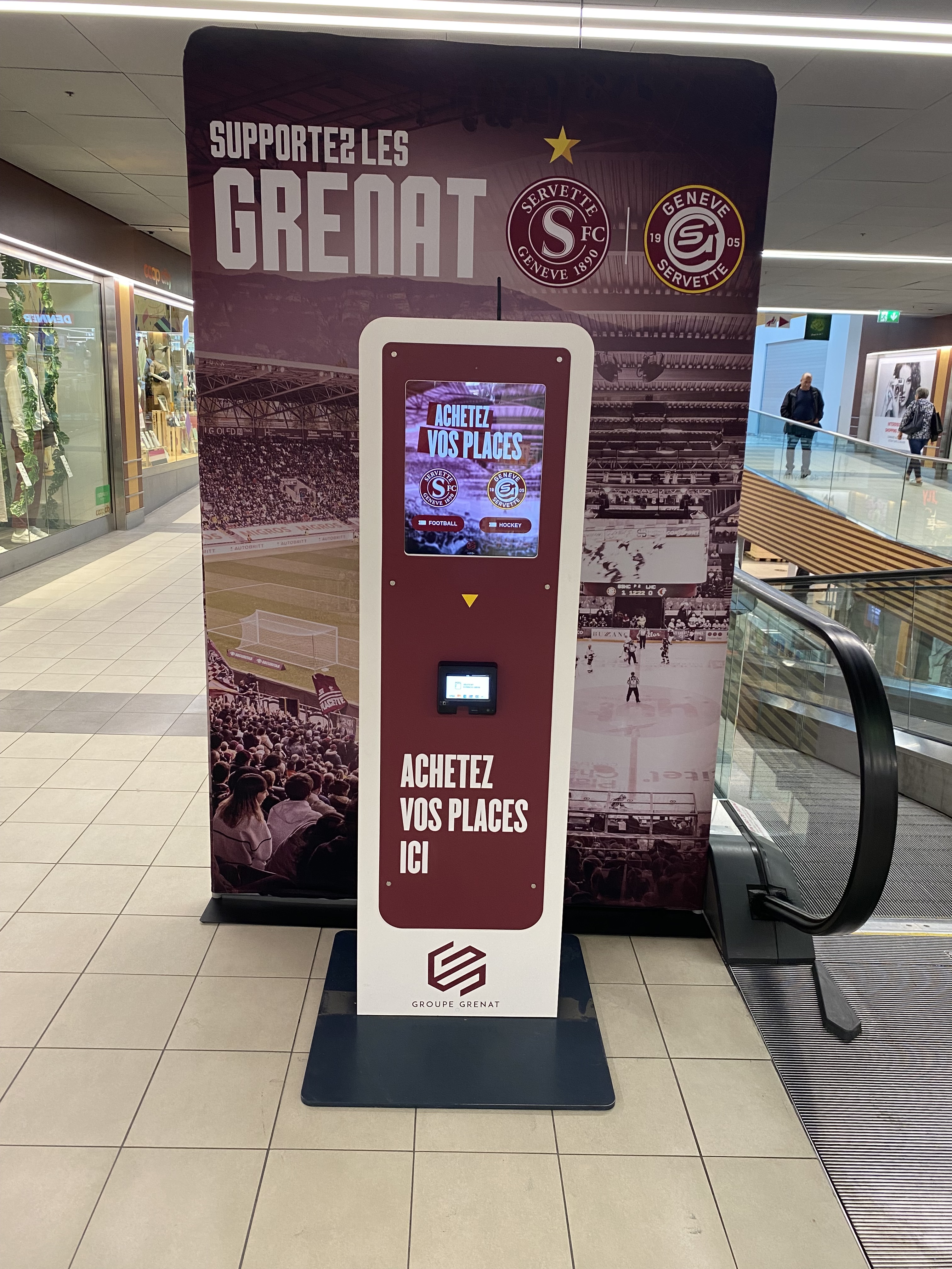 Terminal de venta de entradas de fútbol y hockey para el Servette de Genève