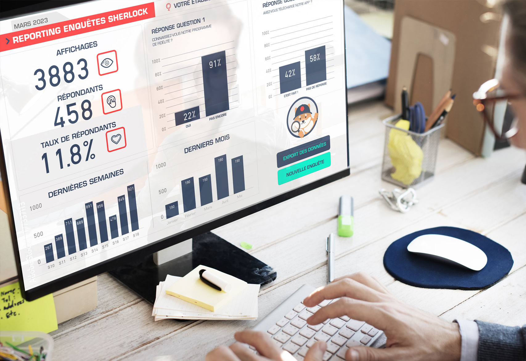 A dashboard displays the results of a survey run on a Data Station